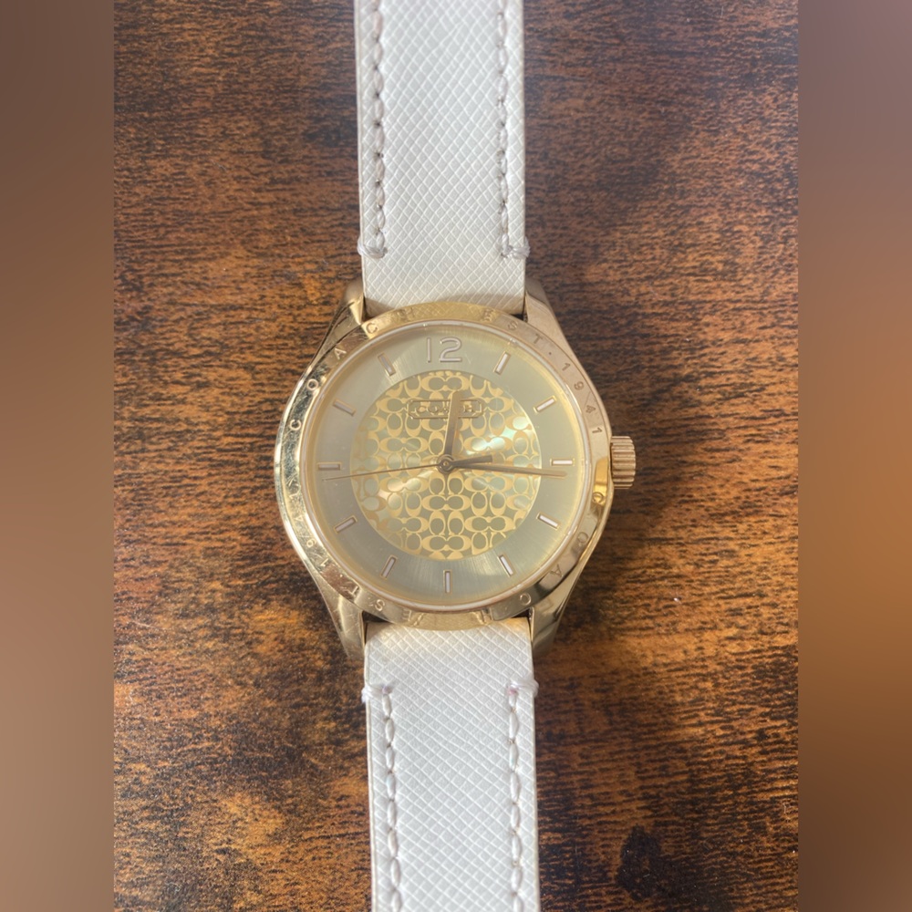 Coach Gold-Tone Watch with White Strap